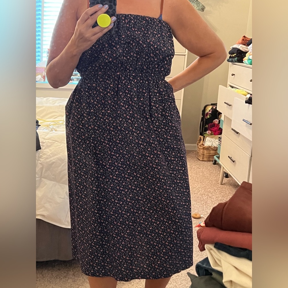 Vintage strapless blue with pink flowers strapless cotton dress